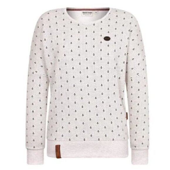 Naketano Sweatshirt Womens M Anchor Print Cream Black Pullover Shirt - Picture 1 of 9